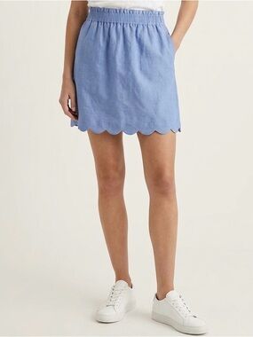 J Crew Linen Cotton Blend Scalloped Hem Mini Skirt Size 8 Elastic Waist